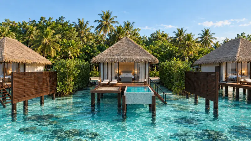 Beach villa seen from the lagoon